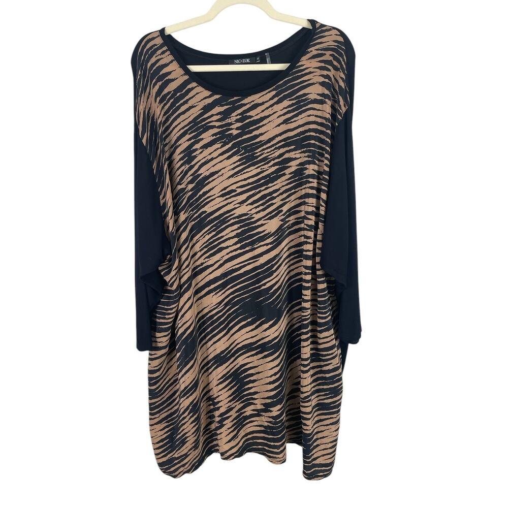 Nic + Zoe Silk Animal Print Tunic Top Jersey Knit Stretch Black Sz 3X Effortless